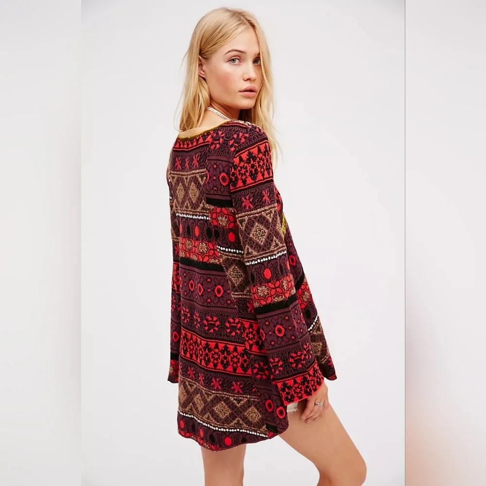 Free People World Traveler Alpaca Blend Embroidered Boho Pullover Sweater Knit M